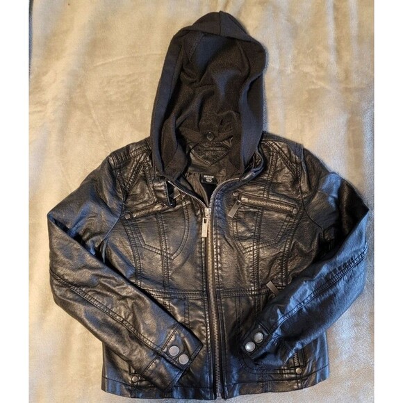 JOUJOU Girls Black Faux Leather Jacket  size M  10/12 - Picture 7 of 13